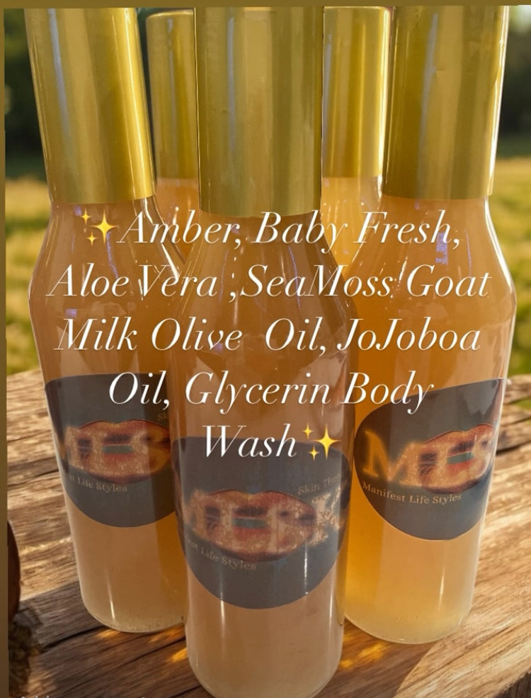 Unisex Amber Rum SeaMoss Goat Milk olive Oil Glycerin Body Wash